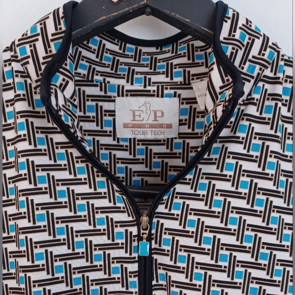EP PRO TOUR TECH WOMEN'S 1/4 ZIP W/ENAMEL ZIPPER PULL ALL-OVER PRINT TOP SMALL